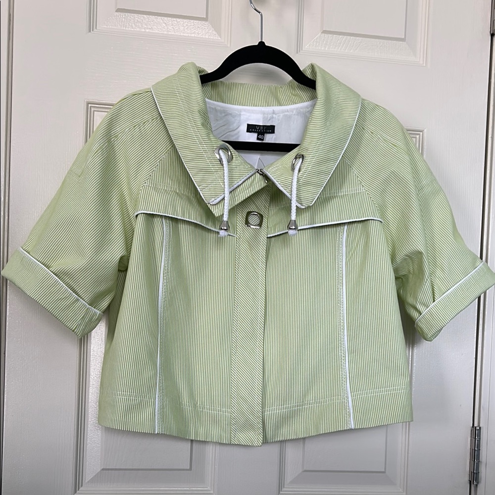 VEX Collection Green White Crop Jacket Nautical Zipper Closure  SZ EU 40